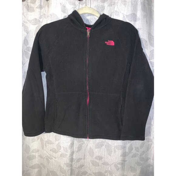 The North Face Girls Black Fleece Jacket With Pink Zipper & Logo Size L 14/16 - Picture 1 of 3